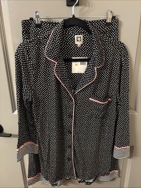 Anne Klein Black and White Polka Dot Lounge Pants with Pink Trim
